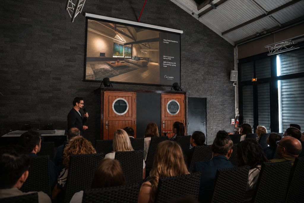 Damien McKay presenting King Street Residence at the LIT Fire Talks during the LIT Lighting Design Awards in Paris.